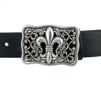 Design belt buckle with French lily silver plated with belt